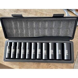 New 1/2-Inch Drive Metric Deep Impact Socket Set, Cr-V, 6 Points, 11 Sockets